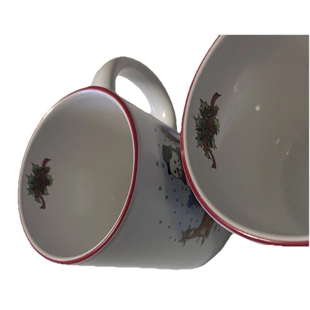 Set of  Two Vintage  Snowman by Salem China Christmas Holiday Red trim Mugs - Picture 10 of 15